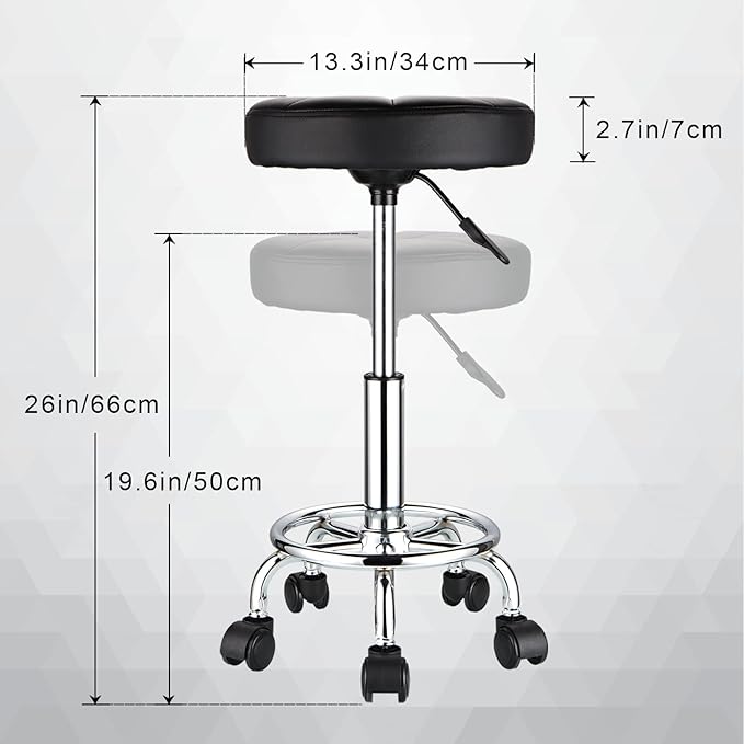 HMTOT Round Rolling Stool with Wheels Height Adjustable Swivel Stool Chair for Spa Salon Massage Black