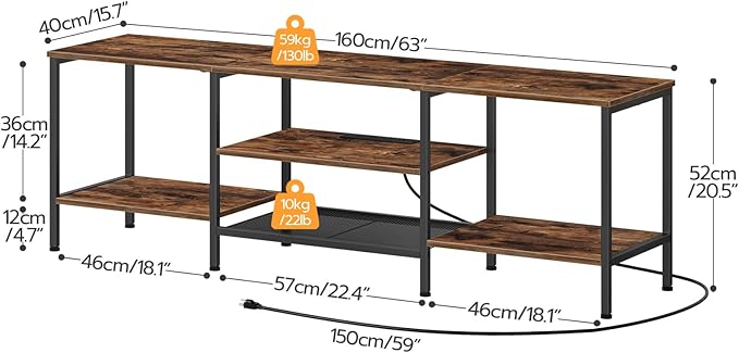 HOOBRO TV Stand with Power Outlets to 75 Inches, TV Console Table with Open Storage Shelves Cabinet, Industrial Media Entertainment Center for Living Room Bedroom, Rustic Brown and Black BF60DS01