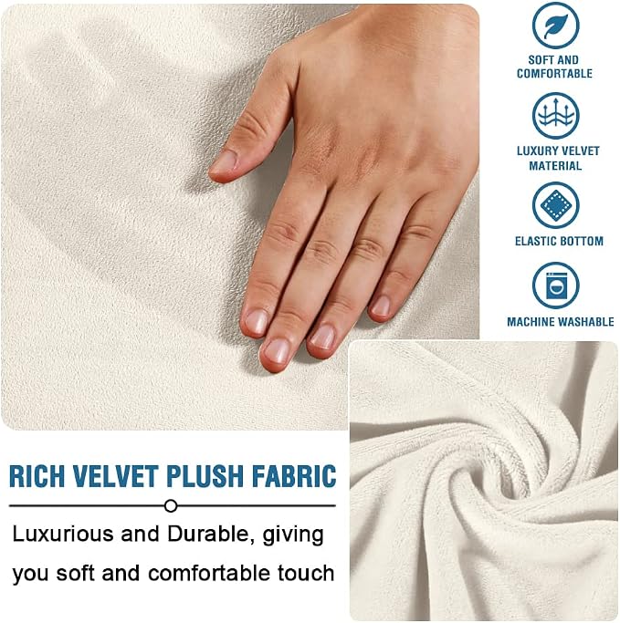 H.VERSAILTEX Ottoman Covers - Round Ottoman Slipcover, Footstool Protector, Storage Stool Covers - Stretch with Elastic Bottom, Real Velvet Plush Fabric (X-Large, Ivory)