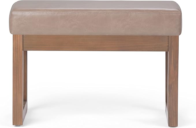 SIMPLIHOME Milltown Small Ottoman Bench - 27" Wide x 18" High Upholstered Vegan Leather Rectangle Footstool Ottoman in Ash Blonde, Contemporary Bench for Living Room with Cushioned Seat, Assembled
