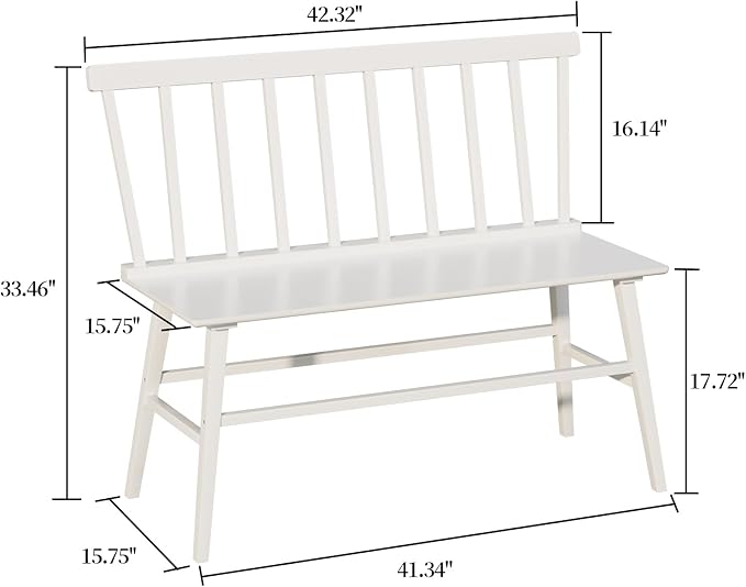 WISUCART Dining Bench for Kitchen & Dining Room – Bamboo Wood Bench with Spindle Back & Armrests, Farmhouse Entryway Bench, Indoor Bedroom Bench, Versatile Entry Bench & Outdoor Bench Seating（White）