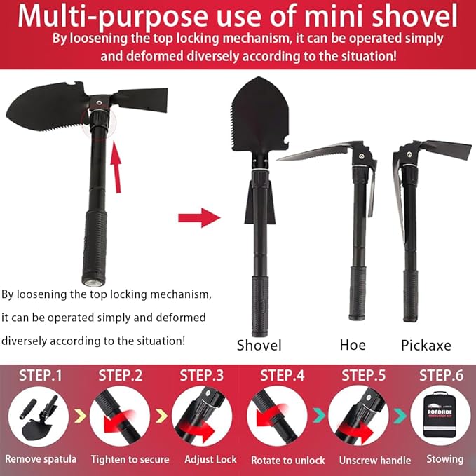 Car Emergency Roadside Tool Kit, Emergency Kits for Vehicles, Road Side Safety Assistance Kit ,With Jumper Cables for Car,Headlamp,Folding Shovel,Tow, Basic Automobile Road Side Kits for Men Women