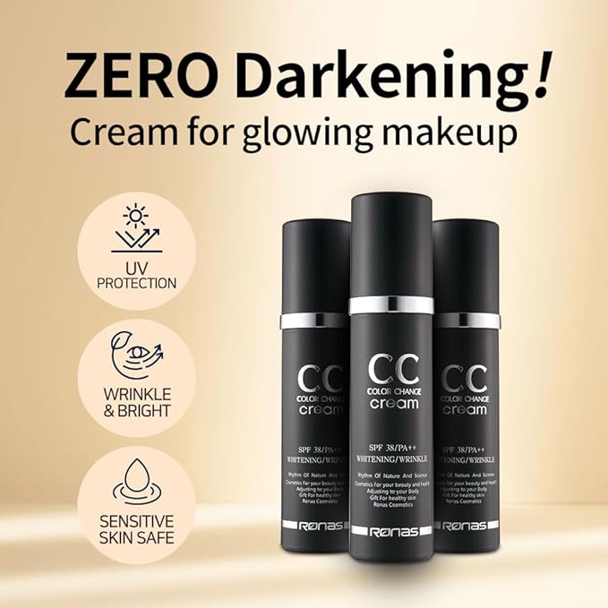 Ronas CC Color Change Cream SPF38 PA+++ UV Protection Sunscreen Foundation Makeup base Korean Aesthetic Cosmetics 1.69 Fl oz