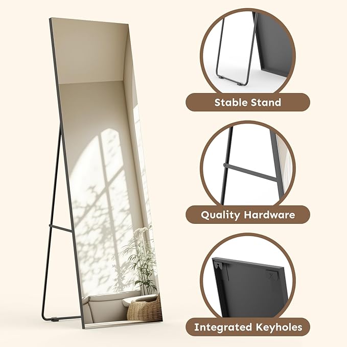 Kosmonia Full Length Mirror, 56"x18" Frameless Floor Mirror w/Distortion Free, HD Reflection, Standing or Leaning Full Body Mirror for Bedroom, Hanging Mounted for Living Room Cloakroom