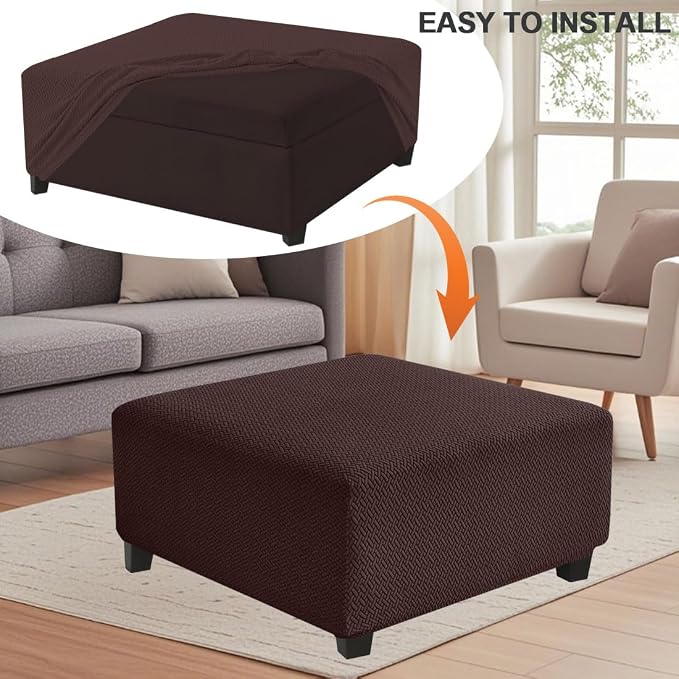 Levoberg Waterproof Square Ottoman Cover Large Square Folding Storage Ottoman Bench Slipcovers Footrest Stool Covers Oversized Ottoman Coffee Table Covers Cube with Elastic Bottom XL Coffee