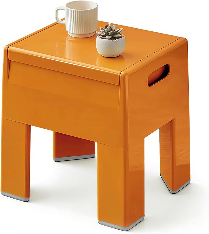 Nightstand Bedside Table with Storage Space, Multifunctional Colorful Plastic End Table Small Side Table for Bedroom, Dorm and Small Spaces, Easy Assembly(11.8" D x 15" W x 15.7" H, Orange)