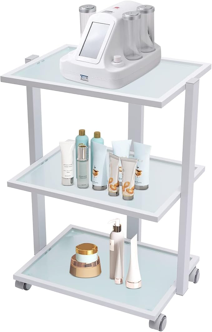 3 Tier Cart Rolling Storage Cart with 4 Universal Wheels Metal Glass Hair Beauty Salon Spa Treatment Serving Cart Bar Dining Room Kitchen Tea Wine Holder Display Serving Cart Furniture Home