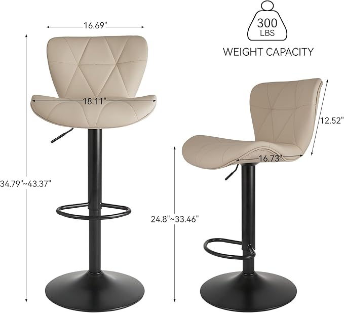Nalupatio Modern Bar Stools Set of 4, Adjustable Faux Leather Upholstered Swivel Bar Stools, Counter Height Bar Chairs with Back for Kitchen Island, Khaki
