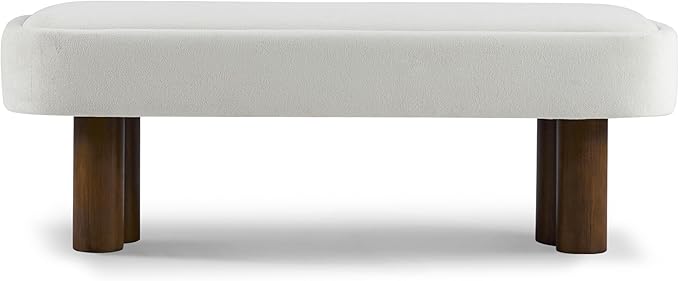 Christopher Knight Home Damas Fabric Upholstered Dining Bench, Wooden Entryway Bench, Long Sofa Footstool for Living Room, Bedroom End of Bed Bench, Milky White+Walnut