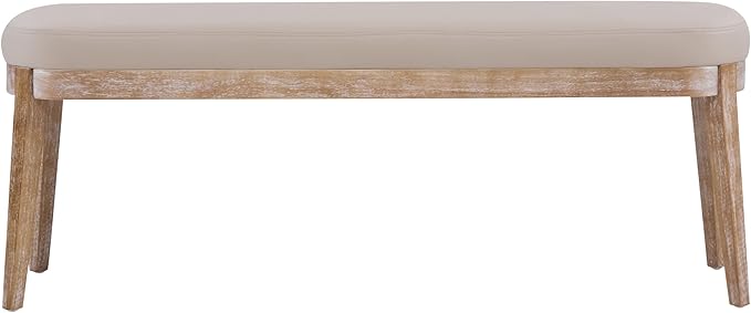 Christopher Knight Home Ella Mid-Century Faux Leather Upholstered Dining Bench, End of Bed Footrest, Entryway/Hallway Seating, Indoor Ottoman Bench with Padded Seat and Solid Wood Leg, Beige+Natural