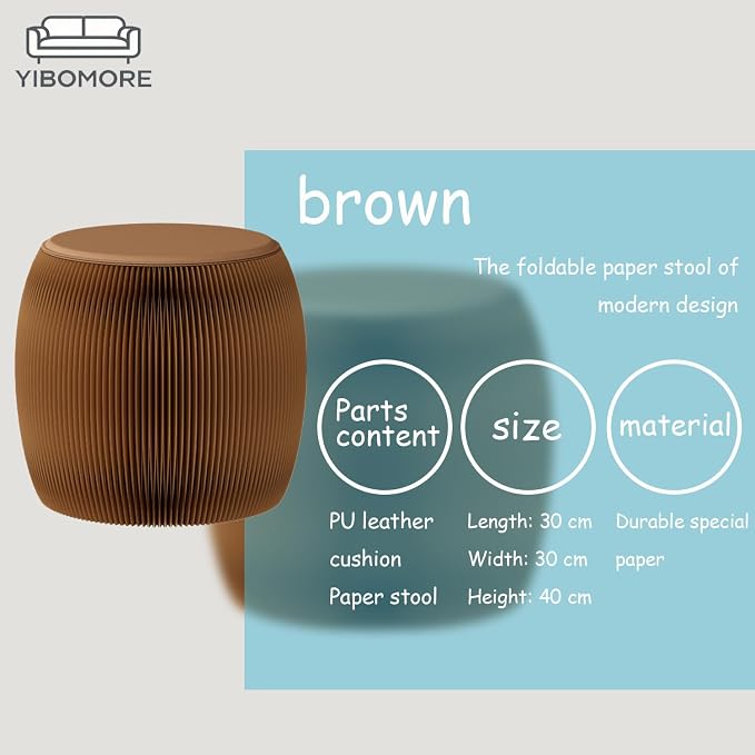Folding Stool, 660lb Load Capacity Foldable Paper Stool - 15.7 Inch Modern Minimalist Stool for Living Room, Eco-Friendly Kraft Paper Honeycomb Design, Folds Flat to 1.2 Inch (brown B, 15.7in)