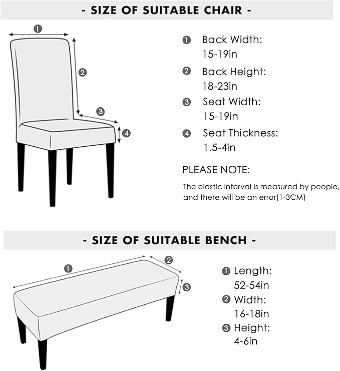 FORCHEER 4 Chair and Bench Covers for Dining Chairs Waterproof Boho Dining Room 4 Piece Kitchen Chair Slipcovers with Bench Seat Cover Set Washable