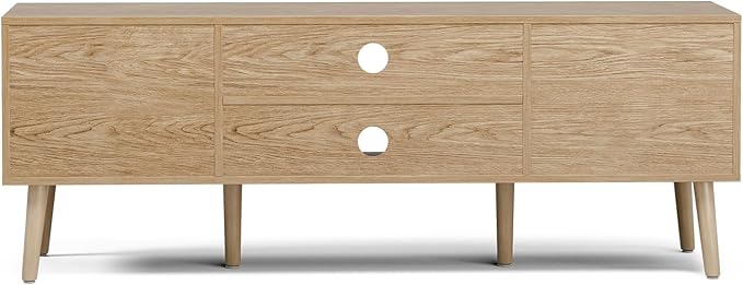 LCRBOL TV Stand for Living Room, Boho Entertainment Center for 55/60 inch TVs, Media Console with Fluted Door Cabinets and Open Shelves, for Bedroom, Oak