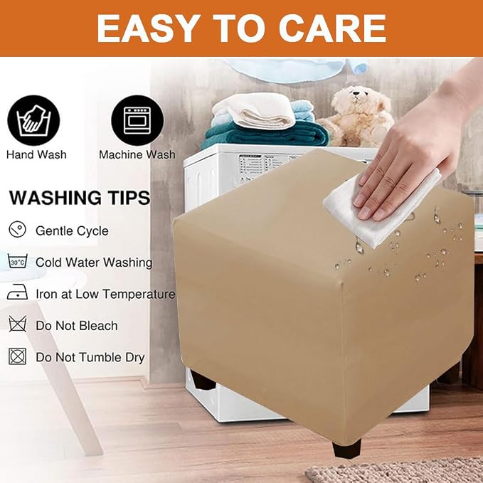 Waterproof Ottoman Cover Square Stretch PU Soft Folding Storage Ottoman Cover with Elastic Bottom Cube Footrest Foot Stool Slipcovers Machine Washable(Large/Light Coffee)