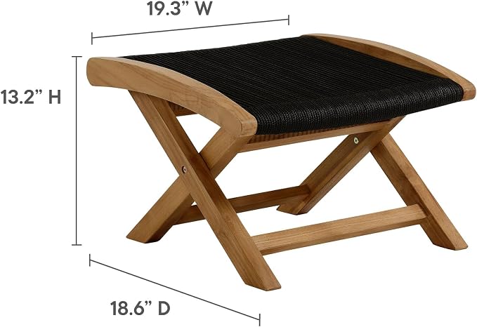 Modway Vienna Outdoor Patio Teak Wood Folding Ottoman in Natural Black