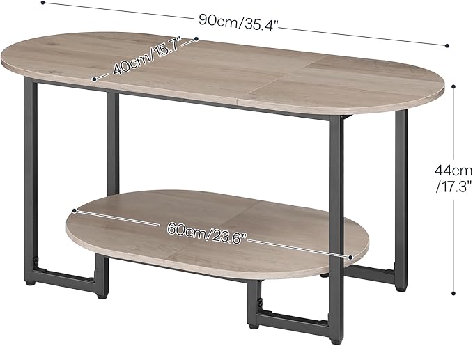 HOOBRO Coffee Table for Living Room, Oval Small Coffee Table with 2-Tier Open Storage Shelf, Industrial Cocktail Tea Table, Wooden Desktop Center Table, Farmhouse, Home Office, Greige BG09KF01