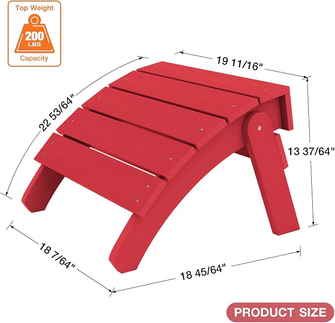 YEFU Adirondack Ottoman, Patio Foot Rest, Adirondack Foot Rest, Folding Adirondack Footstool, Weather Resistant for Adirondack Chair, Widely Used for Outdoor, Porch, Backyard, Garden, Fire Pits-Red