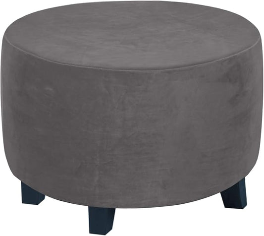 H.VERSAILTEX Round Ottoman Slipcover Ottoman Covers Slipcover Footstool Protector Covers Storage Stool Ottoman Covers Stretch with Elastic Bottom, Feature Real Velvet Plush Fabric (X-Large, Gray)
