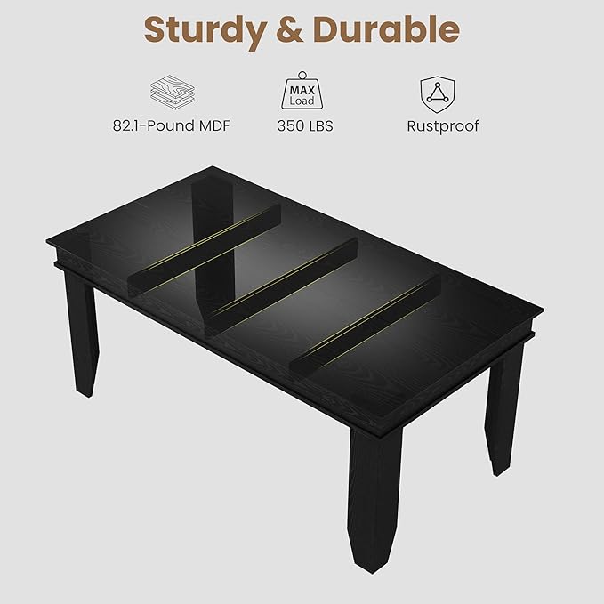 GarveeHome Farmhouse Dining Table for 6-8 People, 71 in Long Kitchen Tables with Wooden Sturdy Frame, 6 ft Large Rectangular Dinner Table for Dining Room, Kitchen, Black, 63" Non-extendable