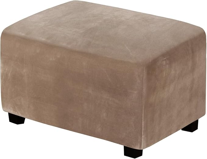 H.VERSAILTEX Real Velvet Plush 1 Piece Form Fit Stretch Rectangle Folding Storage Covers Ottoman Slipcovers Removable Footstool Protect Footrest Covers Elastic Bottom, Machine Washable(X-Large, Camel)