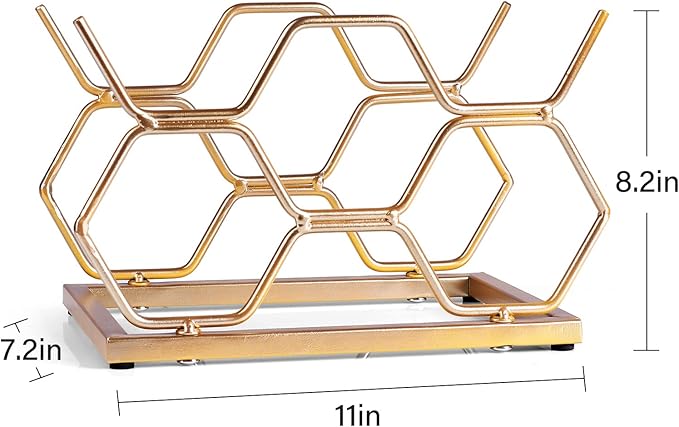 Countertop Wine Rack - 5 Bottle Freestanding Modern Gold Metal Small Wine Rack - Tabletop Wine Holder Stand for Cabinet, Pantry, Wine Bottle Storage…