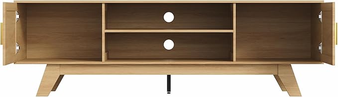 ChooChoo 59.5" Fluted TV Stands for 65 Inch TV, Mid Century Modern Entertainment Center with Storage and Adjustable Shelf, Long TV Console Media Table for Living Room, Bedroom, Natural Oak
