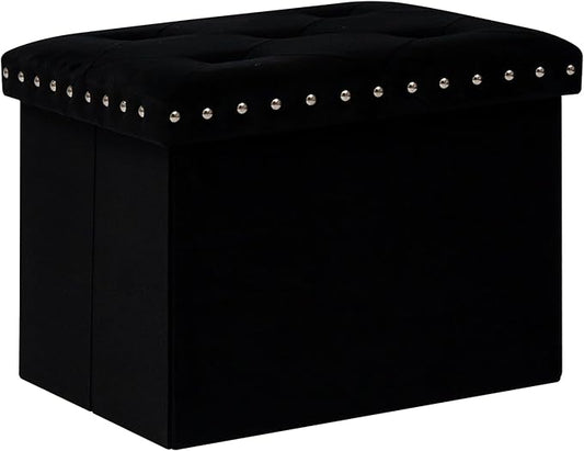 B FSOBEIIALEO Storage Ottoman Cube Folding Tufted Ottomans, Storage Boxes Footrest for Bedroom, Luxury Velvet Fabric 16.5 * 12.6 * 12.6 Inches Black