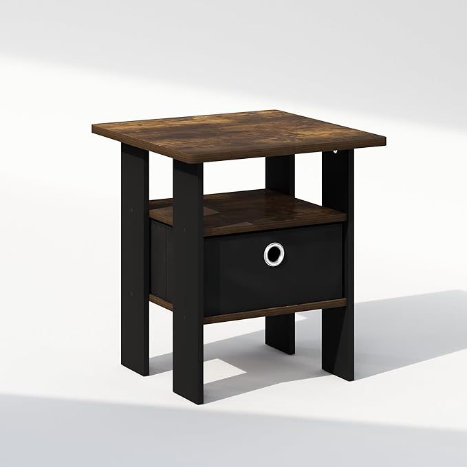 Furinno TIDUR Night Stand, Open Shelf Design Nightstand with Storage Bin, Bedside Table, End Table, Side Table, for Bedroom, Closet, Dorm, Amber Pine