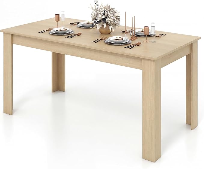 Giantex Dining Table for 4-6, 63" L Large Farmhouse Kitchen Table, Wooden Rectangular Dinner Table for Living Dining Room, Home Office, Dinette, 330LBS Capacity, Natural