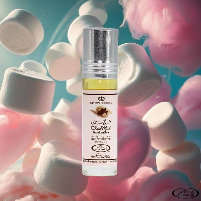 Al-Rehab Choco Musk Marshmallow Perfume Oil Roll-On - 6ml (0.2 oz) | Gourmand Fragrance with Strawberry, Marshmallow & Cocoa | Sweet, Fluffy & Addictive | Arabian Dessert Scent (Pack of 3)