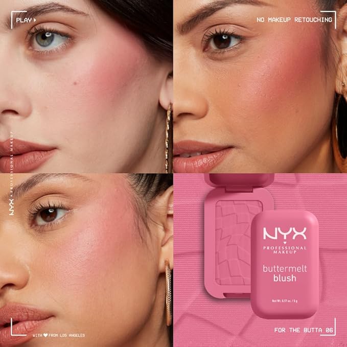 NYX PROFESSIONAL MAKEUP バターメルト パウダーブラッシュ、色あせ・色移りしにくいチーク、最長12時間メイクアップが持続、ヴィーガンフォーミュラ - フォー・ザ・バタ