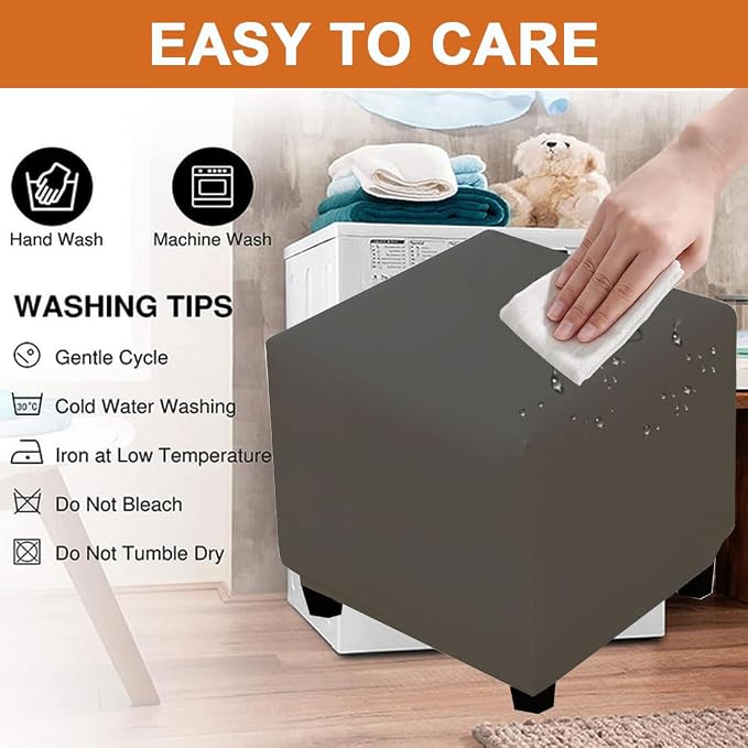 Waterproof Ottoman Cover Square Stretch PU Soft Folding Storage Ottoman Cover with Elastic Bottom Cube Footrest Foot Stool Slipcovers Machine Washable(Medium/Dark Gray)