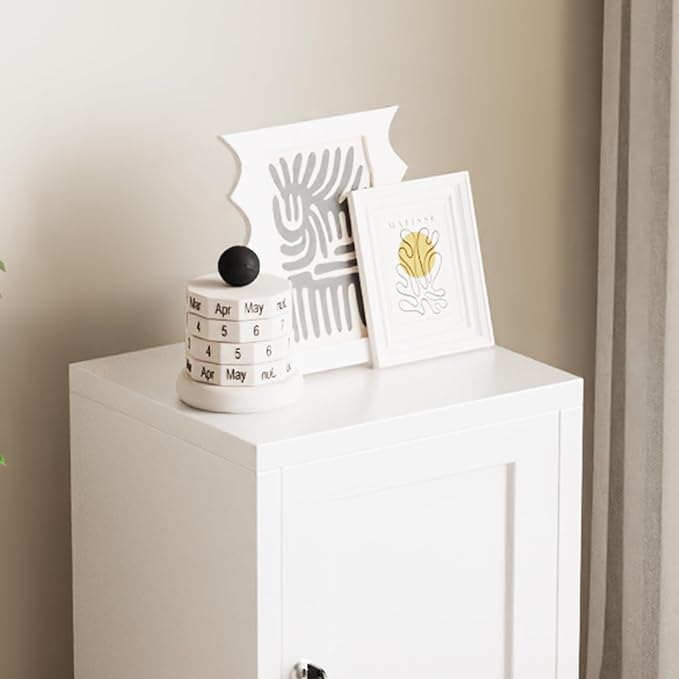 ALBAD Metal Nightstand with Lockable Cabinet, Compact Mini Locker Bedside Table for Kids & Adults, Modern Steel Side Table for Bedroom, Dorm, or Living Room (White)