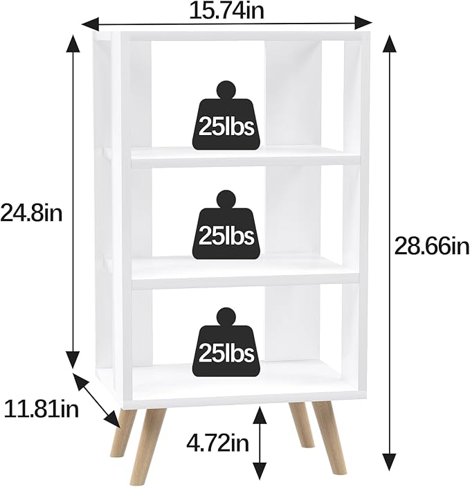 Aenuert Night Stand, White Nightstand, Modern End Table with Open Storage, 3-Tier Wooden Bedside Table for Small Space, Living Room, Bedroom
