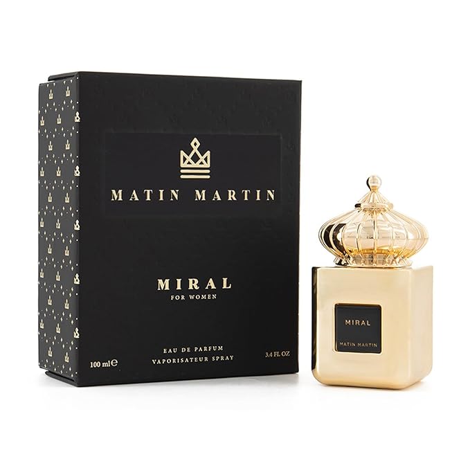 Matin Martin Miral - 女性用高級アラビア香水 - 洋ナシ、オレンジ、マンダリン、ジャスミン、トンカの香りのオリエンタルフレグランス - アラビアの長持ちする香り - トラベルサイズ - 3.4オンス オードパルファム スプレー