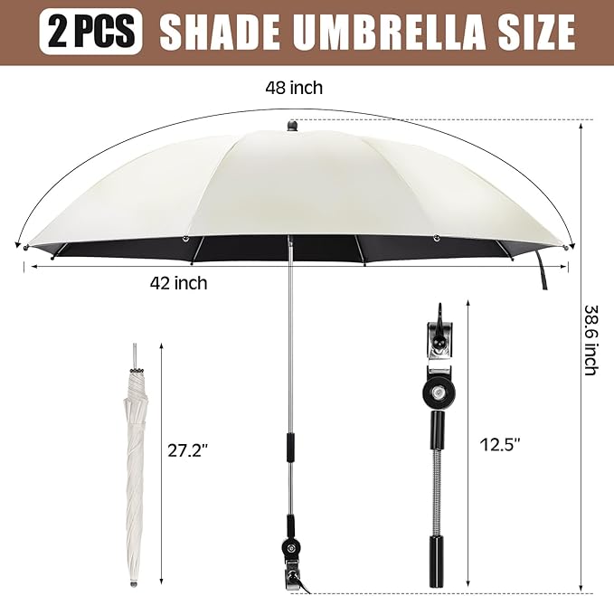 Yuntau 2 Set Reclining Beach Chairs with UPF 50+ Umbrellas Shade, Upgraded Heavy Duty Portable Folding Lounge Camping Chair with Canopy Removable Footrest & Headrest for Outdoor Patio(White)