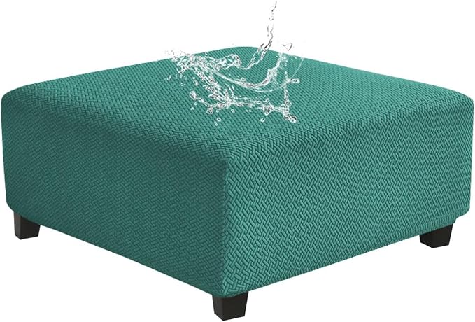 Levoberg Waterproof Square Ottoman Cover Large Square Folding Storage Ottoman Bench Slipcovers Footrest Stool Covers Oversized Ottoman Coffee Table Covers Cube with Elastic Bottom L Peacock Blue