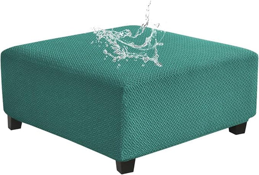 Levoberg Waterproof Square Ottoman Cover Large Square Folding Storage Ottoman Bench Slipcovers Footrest Stool Covers Oversized Ottoman Coffee Table Covers Cube with Elastic Bottom L Peacock Blue