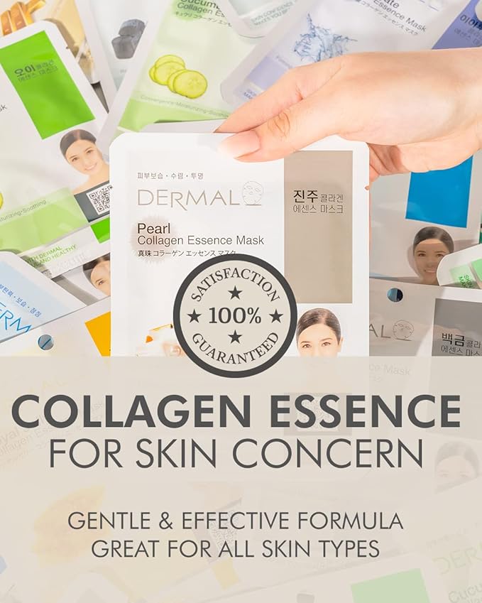 DERMAL A+B Korea Collagen Essence Full Face Facial Mask Sheet 32 Full Color SET