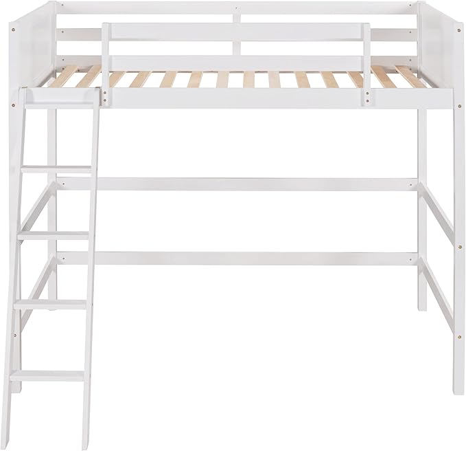 Merax Twin Modern Kids Loft Bed with Ladders Wood Loft Bunk Bed for Juniors/Easy Assemble/Space Saving White