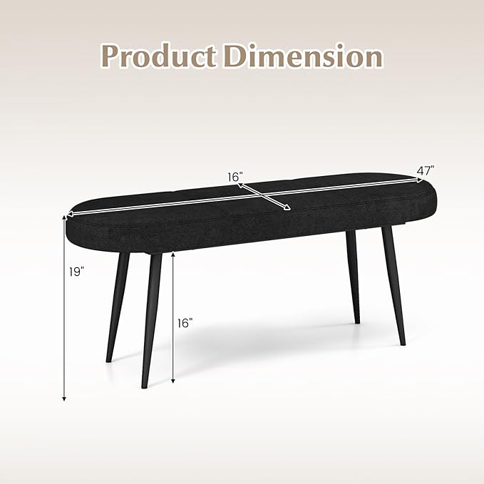 Giantex 47 inch Entryway Bench - End of Bed Bench, Upholstered Bench for Bedroom with Metal Legs, Padded Seat, Long Ottoman Bench for Dining Room, Living Room, Bedroom, Hallway (Black)