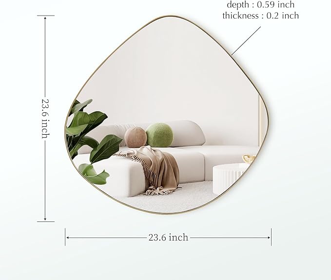 Asymmetrical Wall Mirror Matel Brass Framed Wall Mirror for Living Room Bedroom Bathroom Entryway Wall Decor 23.6" L x 23.6" W ELE-004G