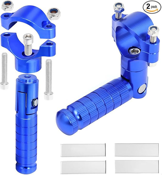 Foot Pegs Non-sliding Footrest Motorcycle Bicycle Folding Foot Pegs 90 Degree Foldable Electric Motorbike Passenger Footrests Rearsets Rear Set Footpegs Foot Rest Pedals (Blue)
