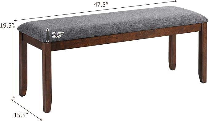 Giantex Dining Room Bench with Upholstered Padded Seat, 660lbs Capacity, 47.5" x 15.5" x 19.5" Ottoman, Wood Kitchen Table Bench for Entryway, Bedroom End of Bed, Grey