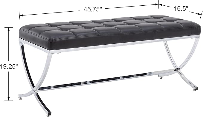 DUOMAY Modern Tufted Ottoman Bench, PU Leather Upholstered Dining Bench, Button Tufted Footrest Stool Vanity Seat with with X Metal Legs, 45.75" W x 16.5" D x 19.25" H, Black
