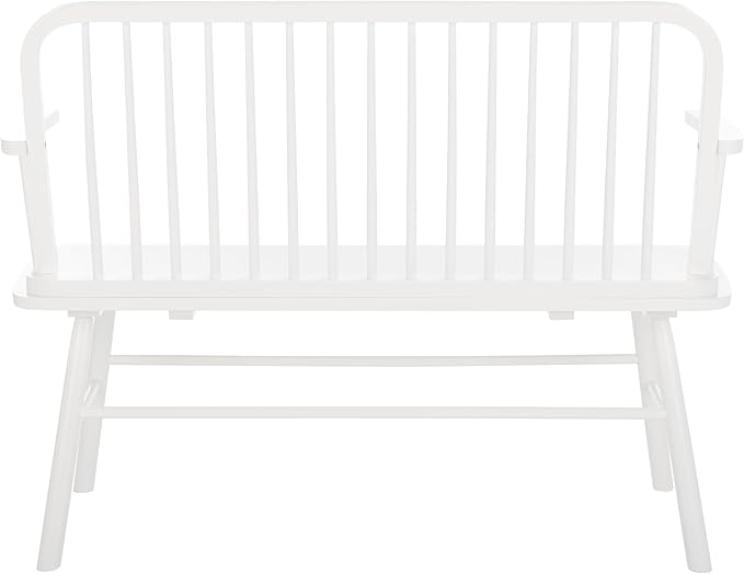 SAFAVIEH Home Collection – Lucilia Spindle Bench, White Solid Wood Entryway or Dining Bench, Windsor Style Seating (BCH8501B)
