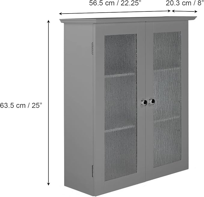 Teamson Home Connor Removable Wall Cabinet with 2 Glass Doors and 2 Adjustable Shelves, Gray