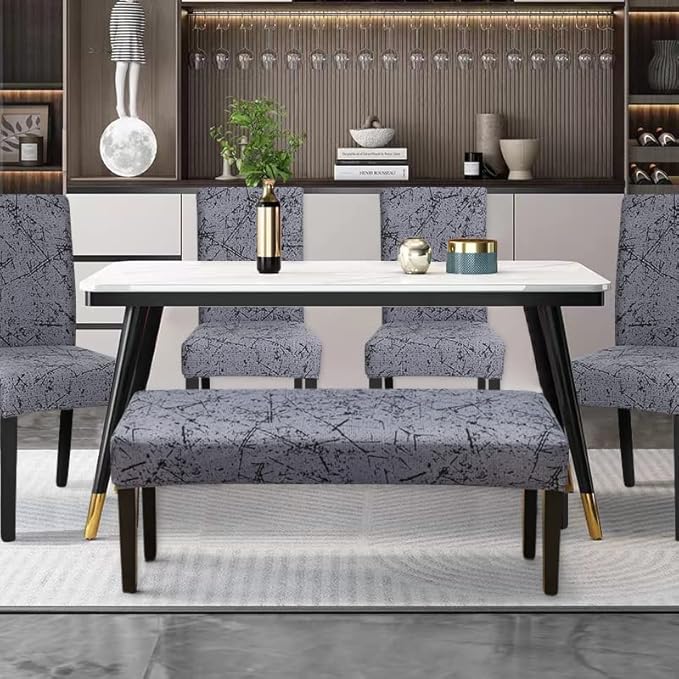 FORCHEER Dining Room Chair Covers Set of 4 with 1 PC Bench Cover Stretch Washable Printed Chair Slipcover for Parsons Removable Chair Protector （Printed Color 9）