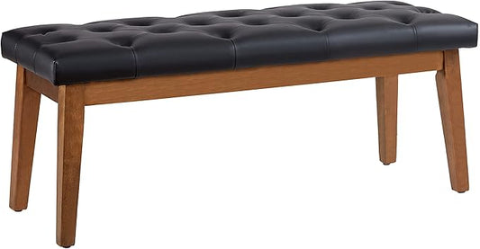 HUIMO Entryway Bench, Black Leather, Solid Wood, Durable and Wear-Resistant