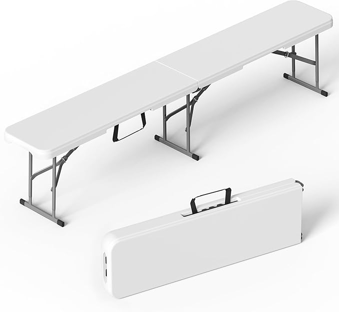 VSOAEIL 6 Foot Folding Bench, Portable Plastic Folding Bench Seat, Foldable Seat for Indoor Outdoor Picnic Camping Dining, Soccer Garden Multipurpose Entertaining Activities, White